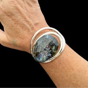 Robert Lee Morris SoHo silver tone abalone hinged bracelet